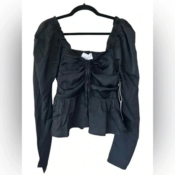 Six/Fifty Women's The Rudy Long Sleeve Ruched Peplum Blouse Top Size Small - Picture 3 of 8